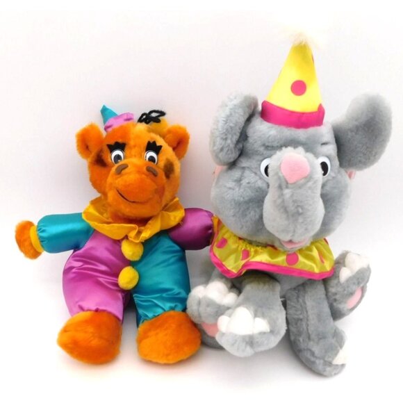 2 Vintage Play by Play Circus Stuffed Animals Elephant Giraffe 1995 ColorBlock - Picture 1 of 13